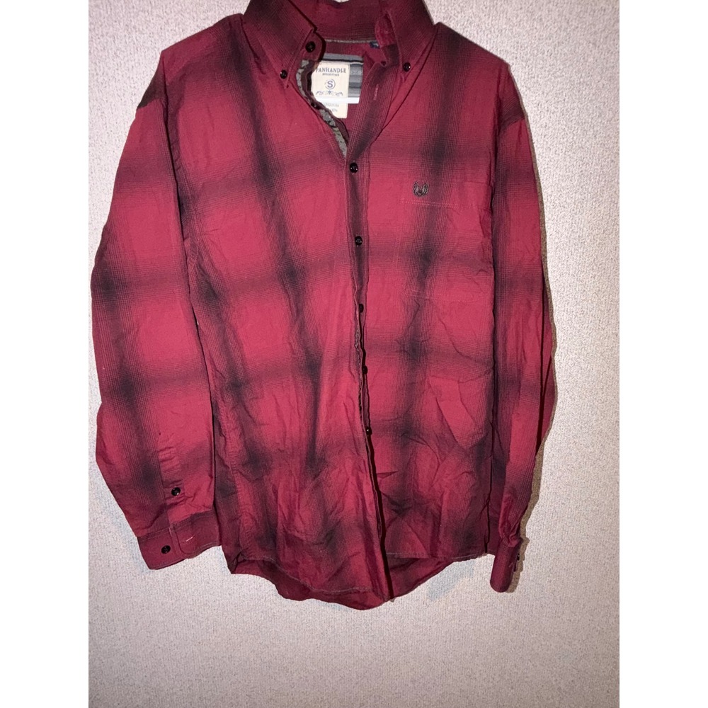 Panhandle Rough Stock Mens Small Red Black Plaid Button Down Shirt‎ ROD1219